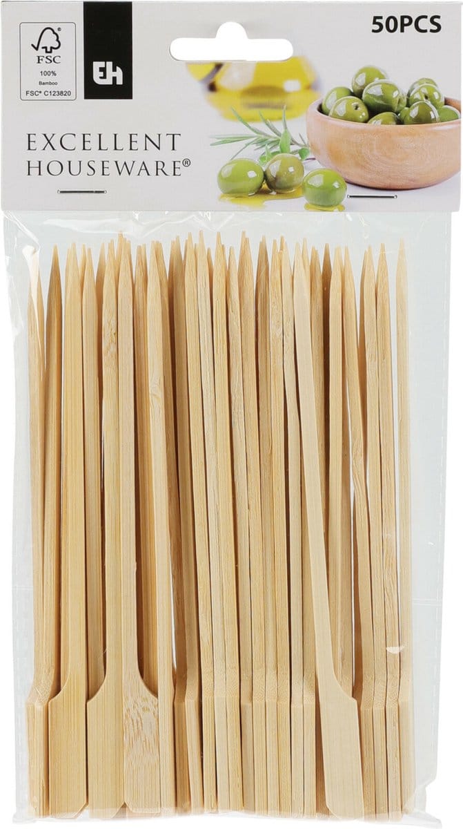 Excellent Houseware Amuse/tapas prikkers - 50x - bamboe - 15 cm - Cocktail prikkers