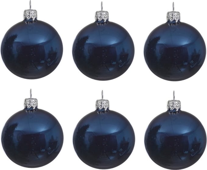 Decoris Kerstballen set - 6x stuks - blauw - glas - 6 cm - glans - kerstversiering - ophanglintje
