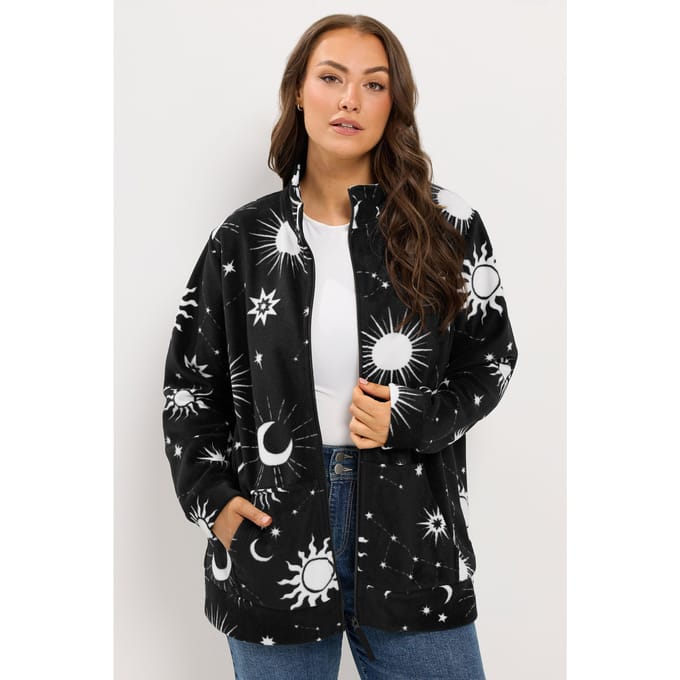 Yours Zwarte Fleece Met Hemelprint En Ritssluiting Size 44