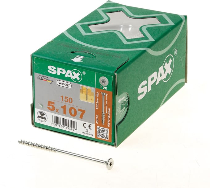 Spax - Constructieschroeven - Torx 20 Vlakke Discukop - 5 x 107mm - Deeldraad - WIROX (150 stuks)