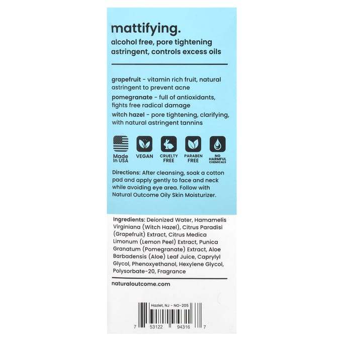 Résultat naturel, peau grasse, lotion tonique matifiante, 236ml (8 oz) white