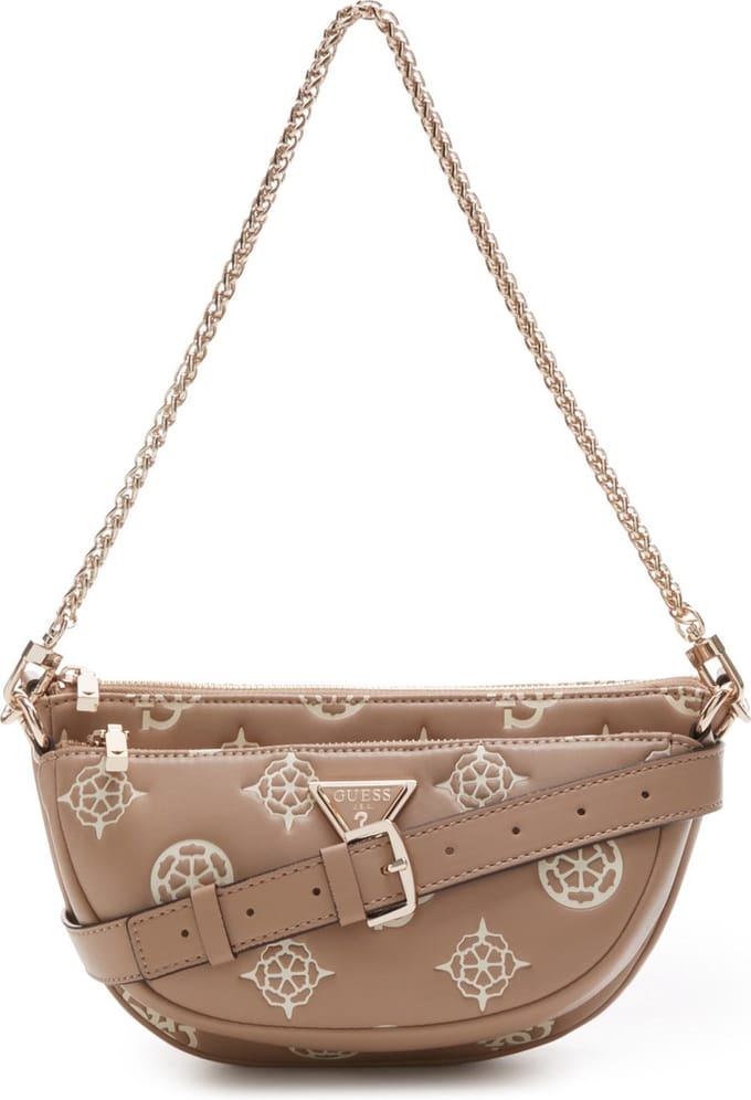 GUESS Schoudertas Deesa Logo Saddle Double Pouch Crossbody Taupe Logo Beige