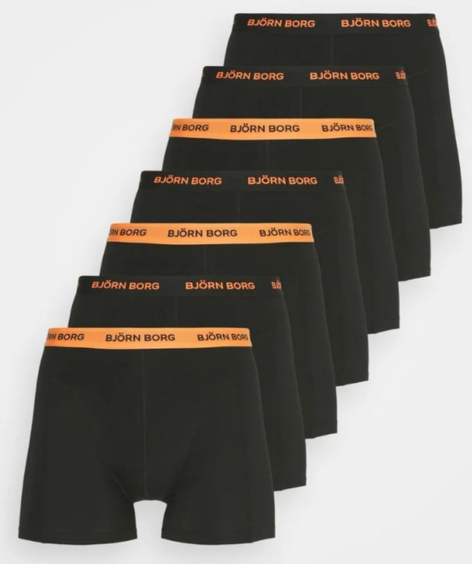 Björn Borg - Stretch Boxershort - 7 Pack - Heren - Zwart en Oranje - Maat M