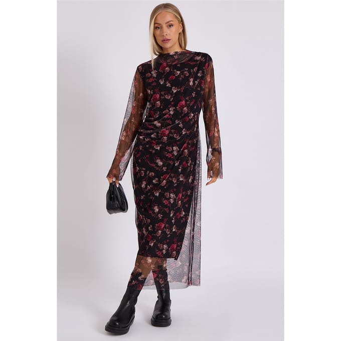 Print Mesh Midi Jurk