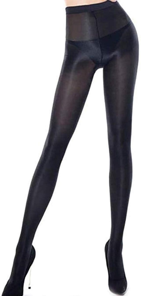 Glanzende danspanty voor dames, 70D elasticiteit, hoge taille, zwart, One size