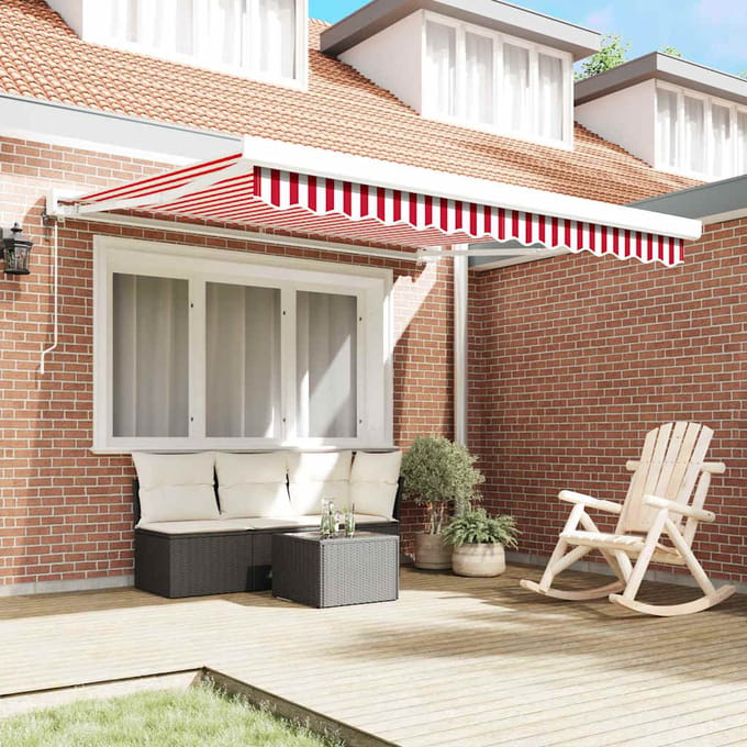 vidaXL - Uitschuifbare - luifel - Rood - en - Wit - 300 - x - 250 - x - 165 - cm