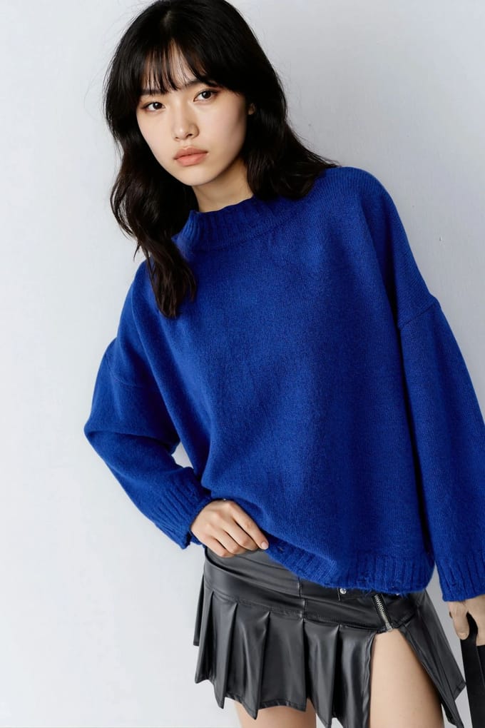 Oversized Geverfde Breisweater met Ronde Hals