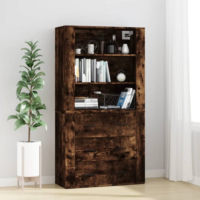 vidaXL - Hoge - kast - bewerkt - hout - gerookt - eikenkleurig