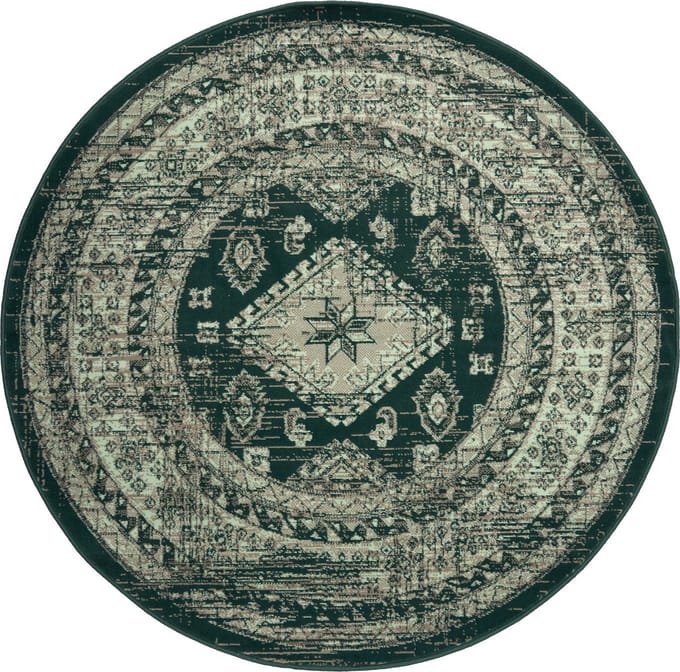 Rond vintage vloerkleed Aila Groen - Rond 190 Ø - (L)