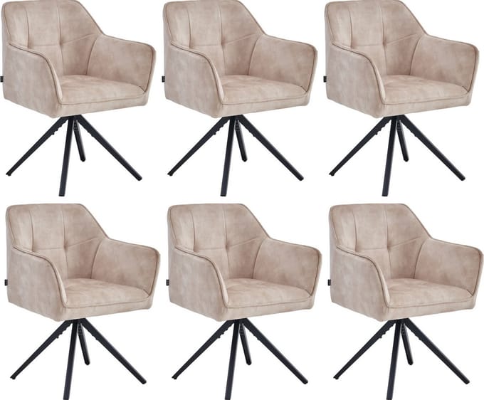 Colenis® - Pearl Eetkamerstoel - Set Van 6 - Beige - Adoré Velvet - Industrieel
