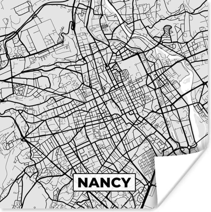 Poster Plattegrond - Kaart - Stadskaart - Frankrijk - Nancy - 75x75 cm