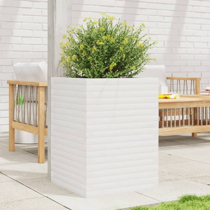 vidaXL - Plantenbak - 50x50x68,5 - cm - massief - grenenhout - wit
