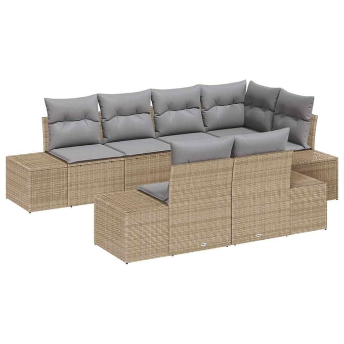 vidaXL Tuin Sofa Set 7 st Beige en Grijs poly rattan