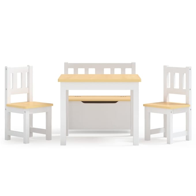 vidaXL - 4-delige - Kindertafel- - en - stoelenset - MDF - wit - en - beige