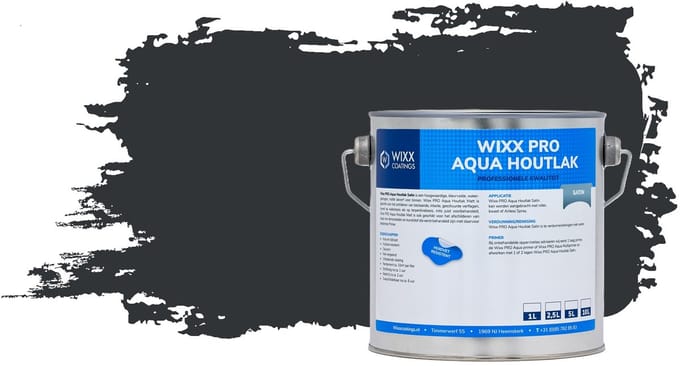 Wixx PRO Aqua Houtlak Satin - 1L - RAL 7021 | Zwartgrijs