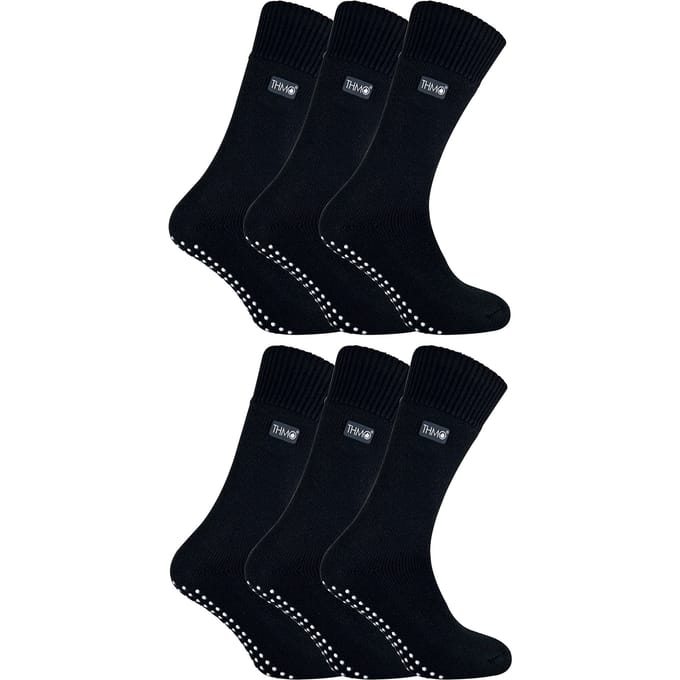 THMO heren fleece pantoffelsokken - 6-pack antislipsokken
