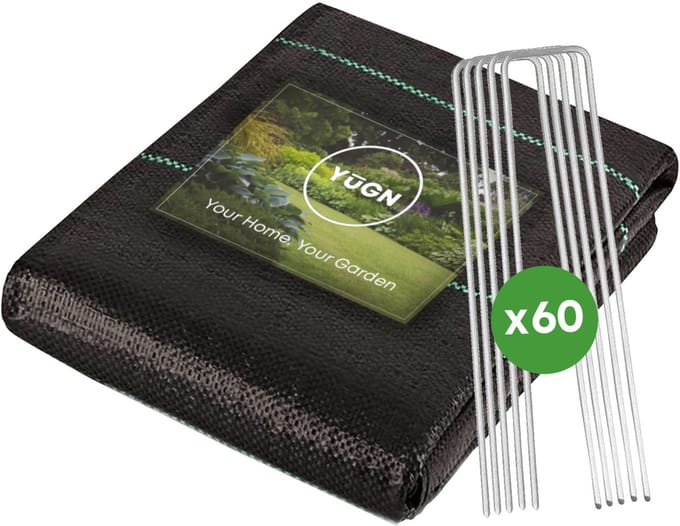 YUGN Anti Worteldoek 20 m² - 100 g/m² - Incl. 60 Gronddoekpennen - 4x5M