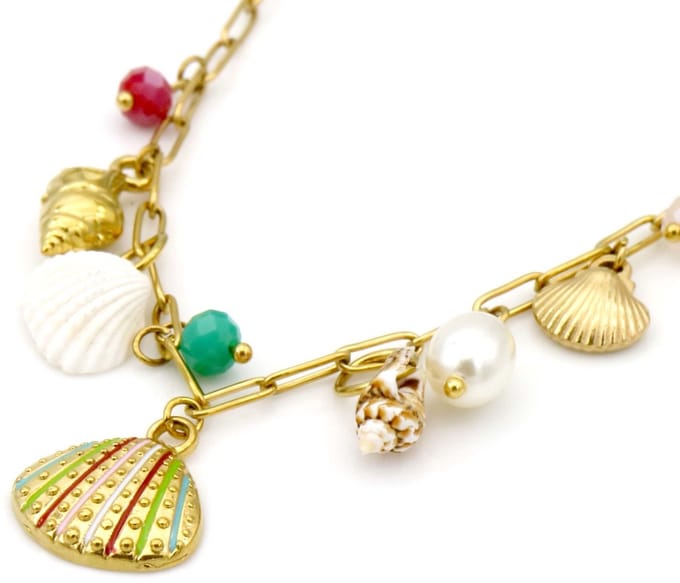 Ketting - RVS - schelpen - goudkleurig - 40-45 cm
