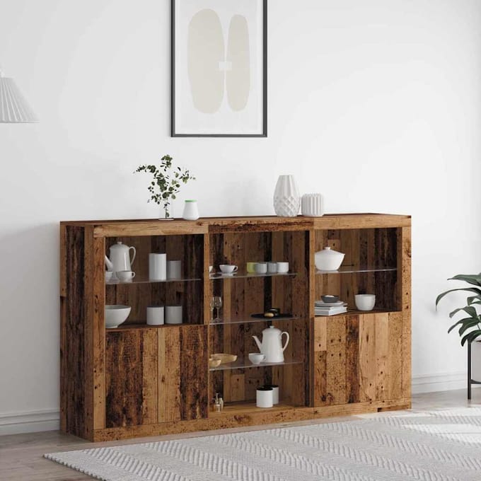 vidaXL - LED - Dressoir - Oudhout - 181,5 - x - 37 - x - 100 - cm - Bewerkt - hout