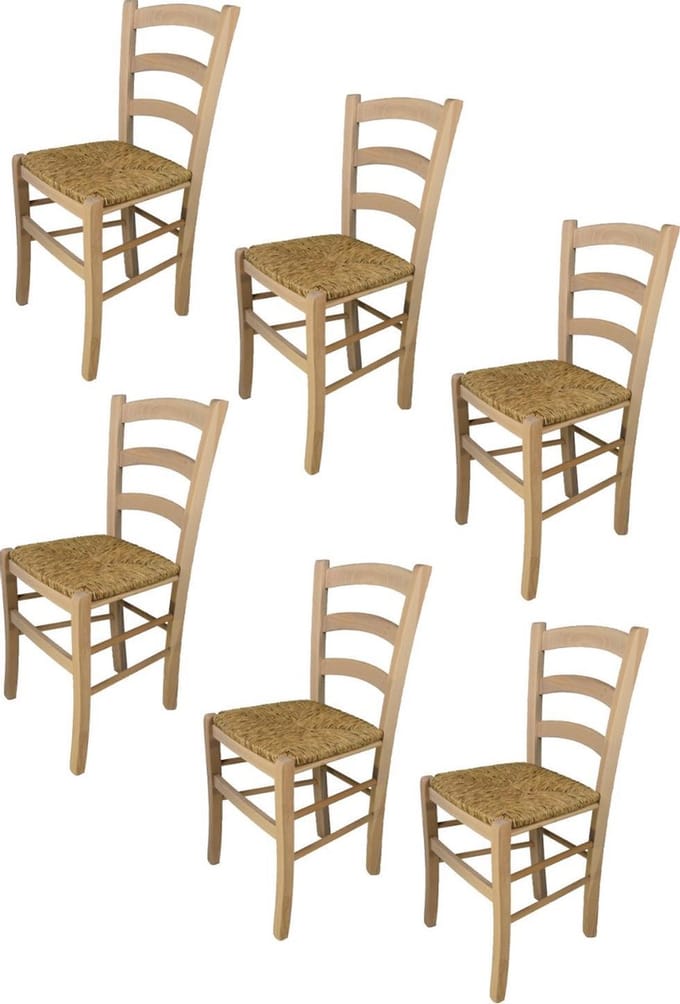 Tommychairs Venezia - Eetkamerstoelen - Set van 6 - Naturel - Rotan & Hout