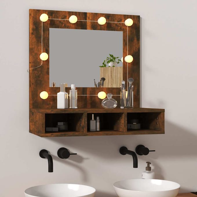 vidaXL - Spiegelkast - met - LED-verlichting - 60x31,5x62 - cm - gerookt - eiken