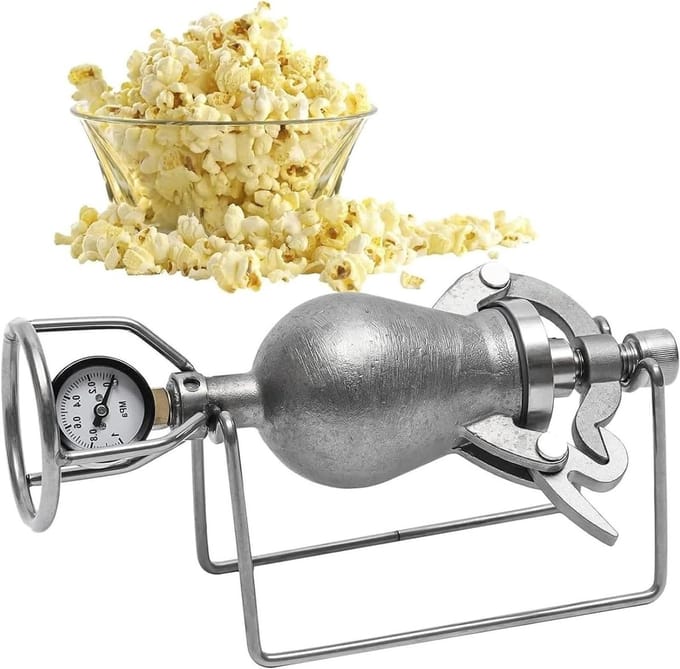 Popcorn Machine - Handmatige Popper - Feestelijke Snacks - Traditioneel Ontwerp - 360ml Capaciteit - Zilver