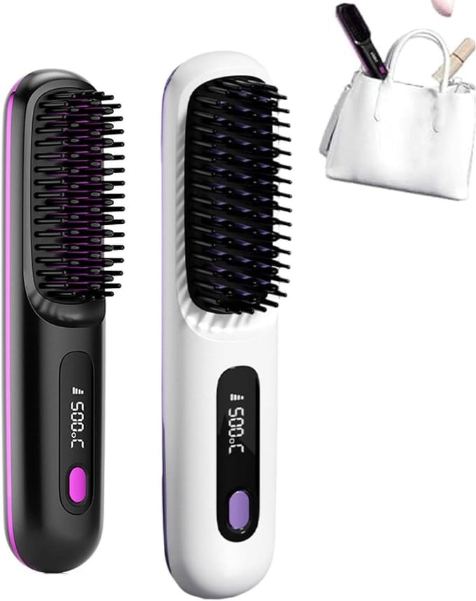 Draagbare Stijltang Borstel - Hot Comb Mini - Haar Stijlen - Draadloos Oplaadbaar - 20 cm - Zwart Wit