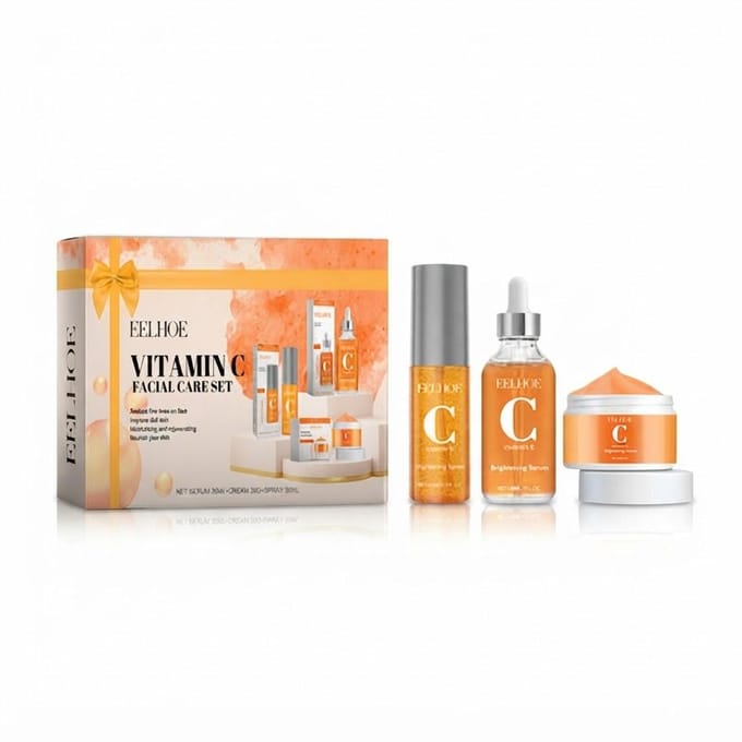 EELHOE Set de Soin Visage à la Vitamine C – Votre Routine Essentielle pour un Éclat Quotidien 1set(3pcs)