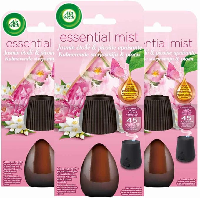 3x Air Wick Essential Mist Navulling Jasmijn & Pioen 20 ml