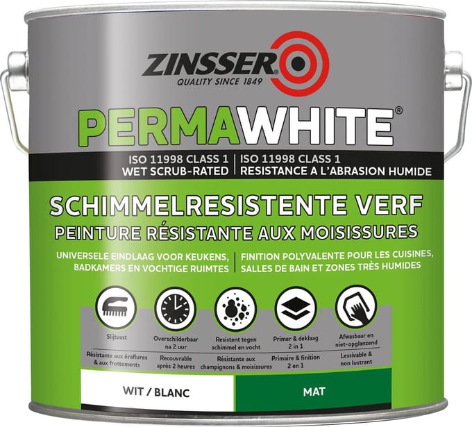 Zinsser Permawhite Mat 2,5 liter - Anti Schimmel Verf