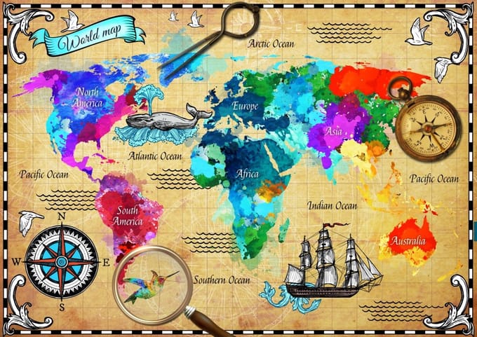Bluebird Puzzle kleurrijke wereldkaart legpuzzel - 2000 stukjes.