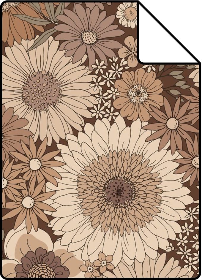Proefstaal ESTAhome behang retro bloemen bruin - 26.5 x 21 cm - 131316-S