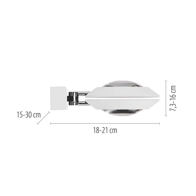 PURE LED wandlamp Oculis, wit, 30 cm, ijzer/glas, 2-lamps.