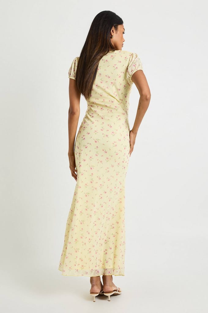 boohoo Dames Zwangerschaps mesh ditsy midaxi jurk | Citroen | Maat: 46