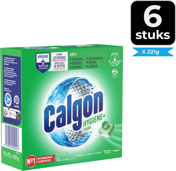 Calgon Wasmiddel tabs Hygiëne+ - anti kalk - 17 tabs - Voordeelverpakking 6 stuks