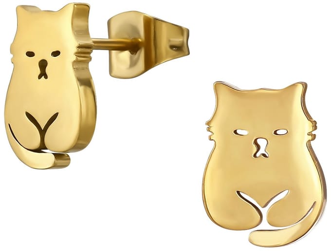 CS Joy - Kat poes oorbellen - chirurgisch staal - 8 x 10.9 mm - ip/pvd goldplated