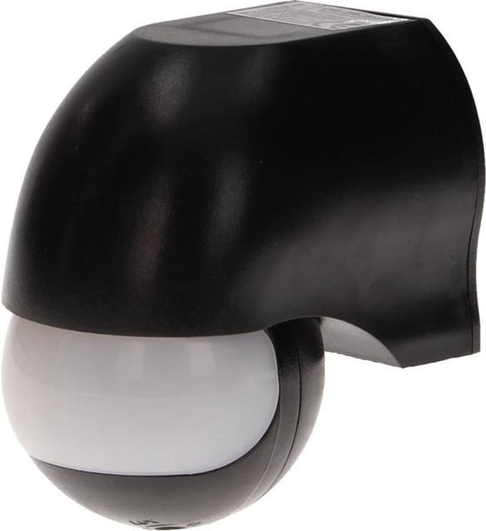 Bewegingssensor PIR – 180° Detectie – Waterdicht IP44 – Instelbare Tijd & Lichtgevoeligheid – Zwart