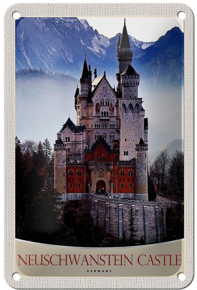 Blechschild Reise 12x18cm Neuschwanstein Schloss Deutschland Schild