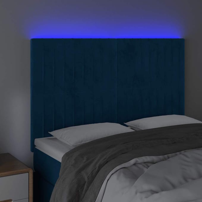 vidaXL - Hoofdbord - LED - 144x5x118/128 - cm - fluweel - donkerblauw