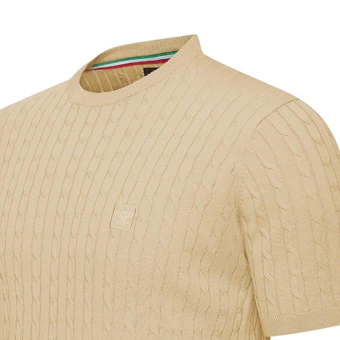 Cappuccino Italia - Heren Tee SS Loreto Cable Knit - Beige - Maat S