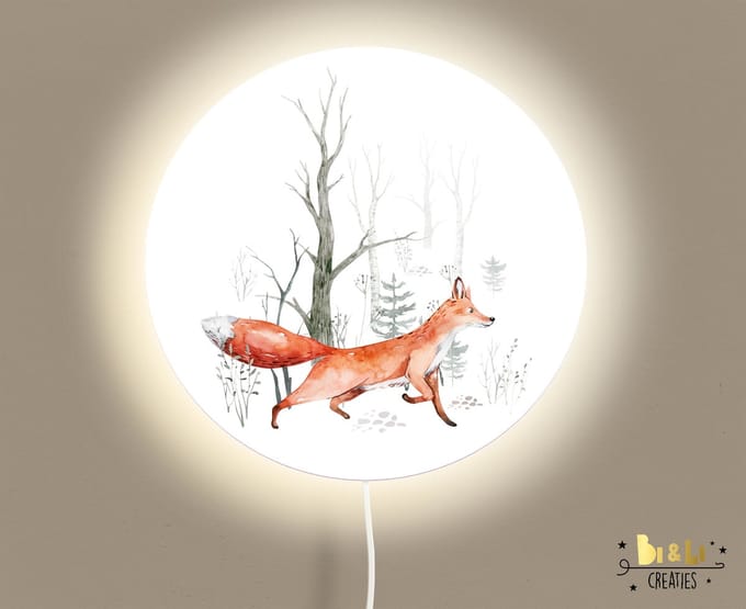 Wandlamp rond forest vos-sfeerverlichting-vos-bos-lamp-kinderkamerdecoraties-woonaccessoires