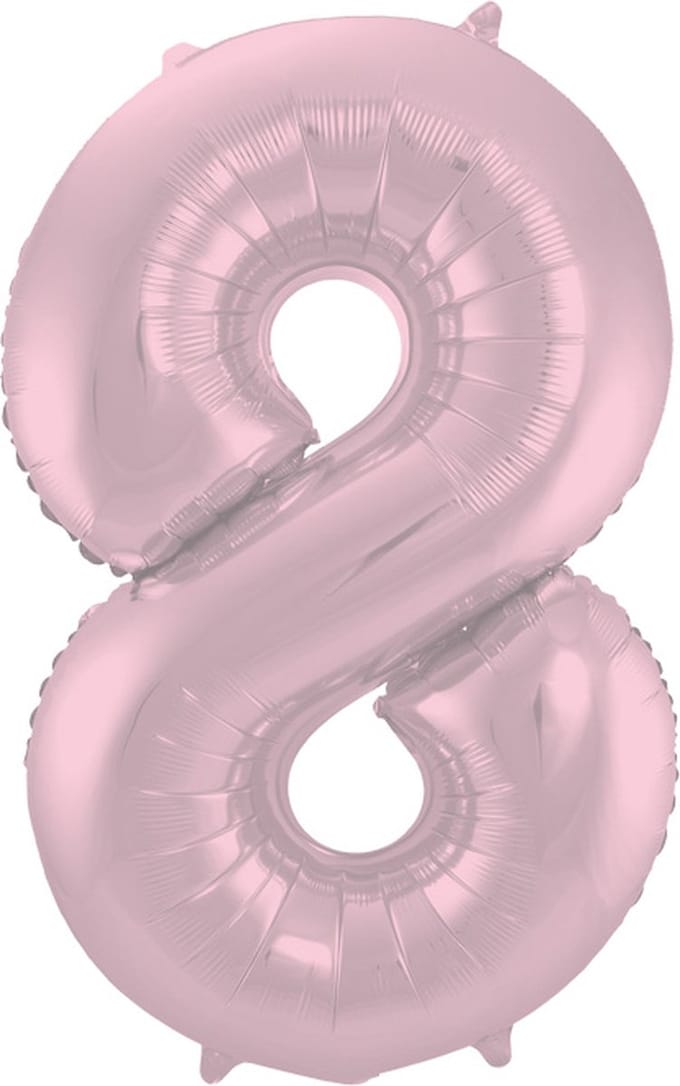 Folat - Folieballon Cijfer 8 Pastel Roze Metallic Mat - 86 cm