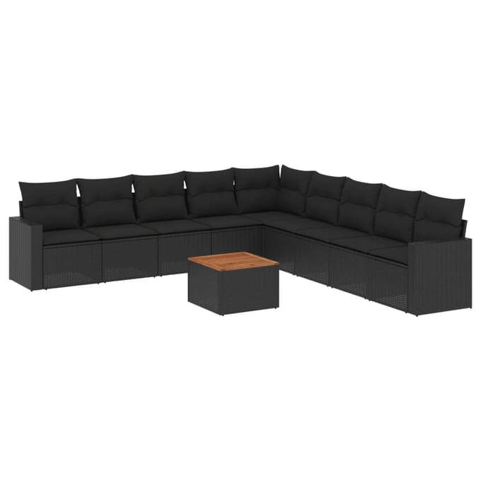 vidaXL - 10-delige - Loungeset - met - kussens - poly - rattan - zwart
