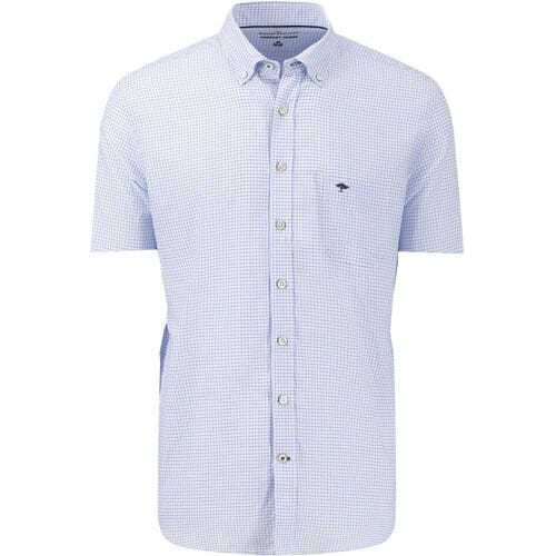 Fynch-Hatton Overhemd Fine Check Oxford Short Sleeve Button-Down Lichtblauw-Wit / male