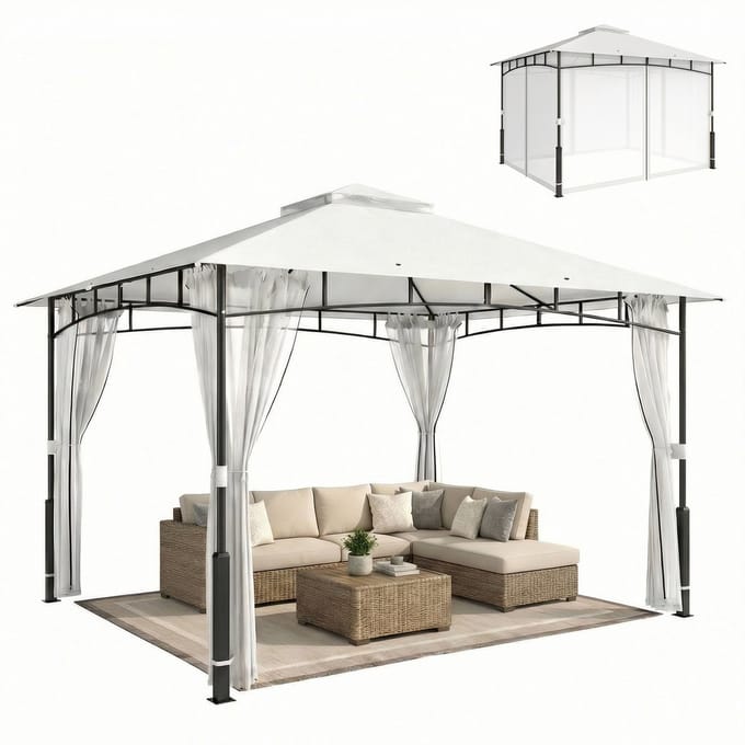 Outsunny Gazebo-Metaal, Polyester-360L x 300B x 275H cm-Zwart