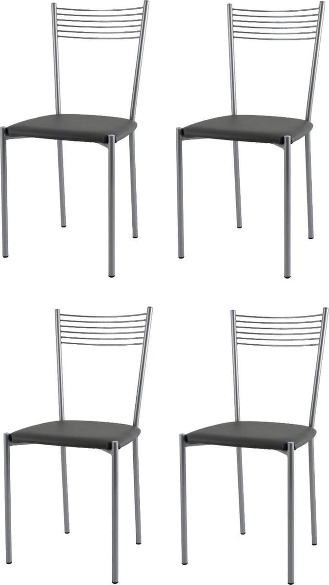 Tommychairs Elegance - Eetkamerstoelen - Set van 4 - Aluminium & Donker Grijs - Kunstleer