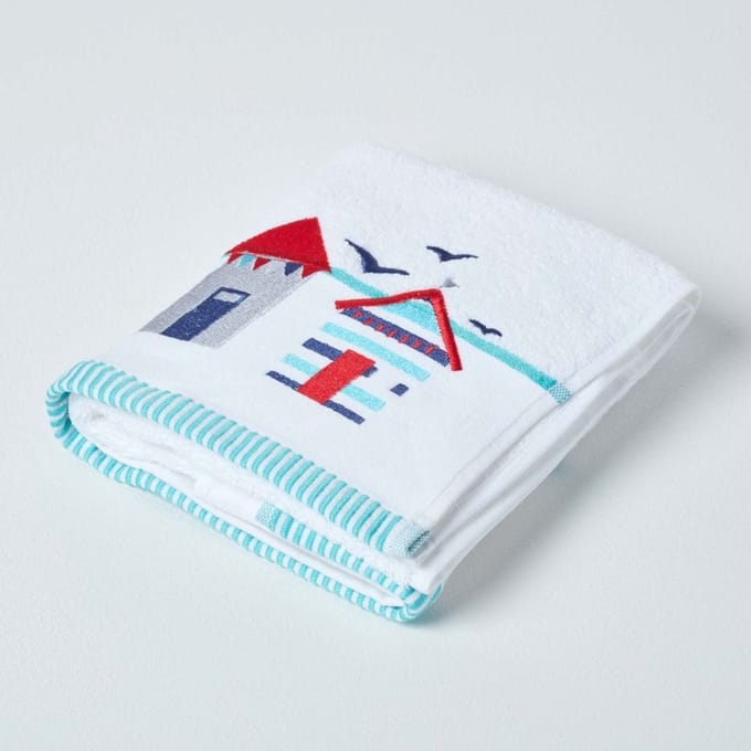 Homescapes strandhanddoek van puur katoen, wit en blauw