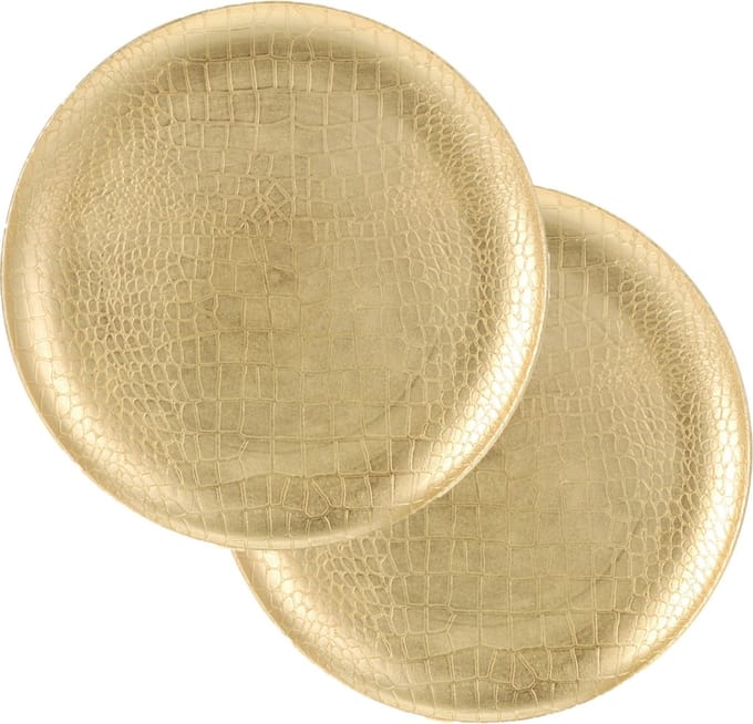 Excellent Houseware kerstdiner/diner onderborden- 2x- rond- goud -33cm -krokodil