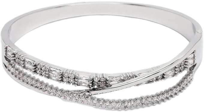 AVANT-GARDE PARIS Bangle - dubbele laag zilver - 1 stuk - rhodium plating met diamanten