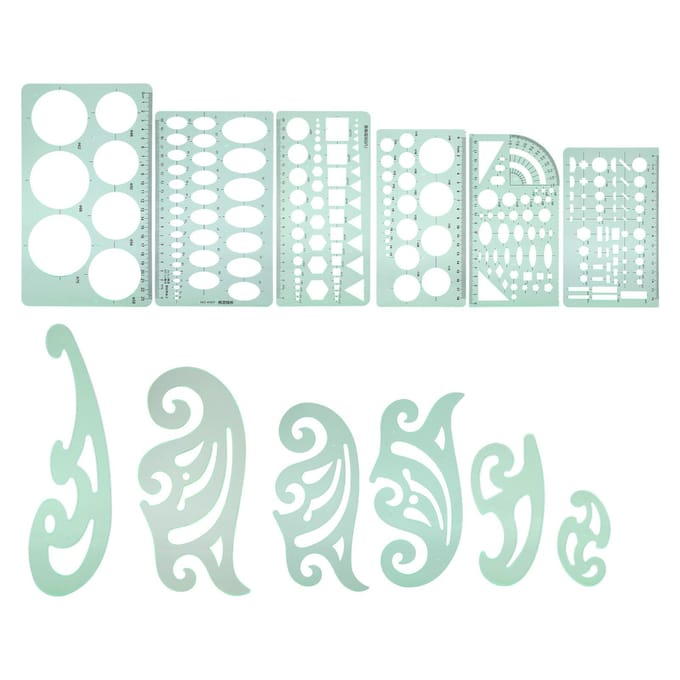 12 Stuks Tekensjabloon Multifunctionele Meetkundige Plastic Ontwerpsjablonen white